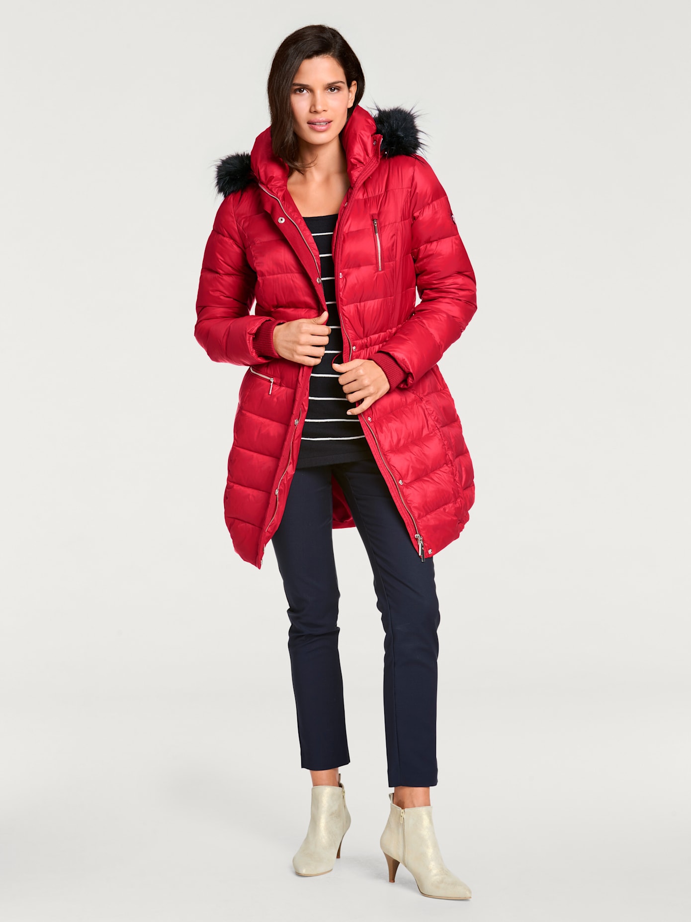 Parka imitation fourrure amovible sur capuche amovible