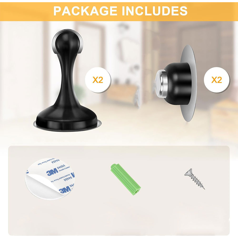 (2er Set) Magnetischer Edelstahl Wand Türstopper Rutschfester Boden Tür Halter - Schwarz