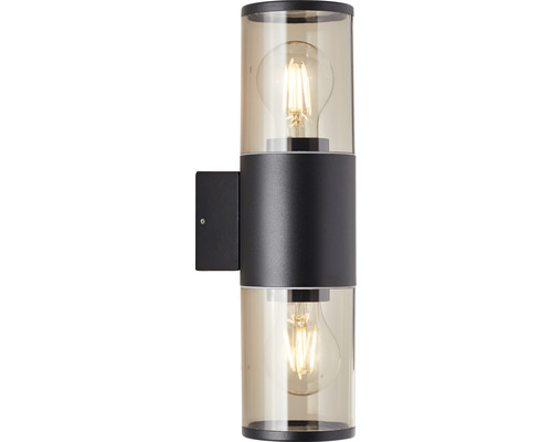 Buitenwandlamp, 2-lichts, H 33,2 cm, zwart/rookglas