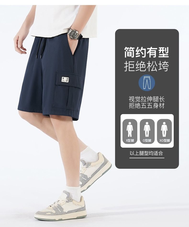 Besto - Effen cargoshorts met trekkoordtaille