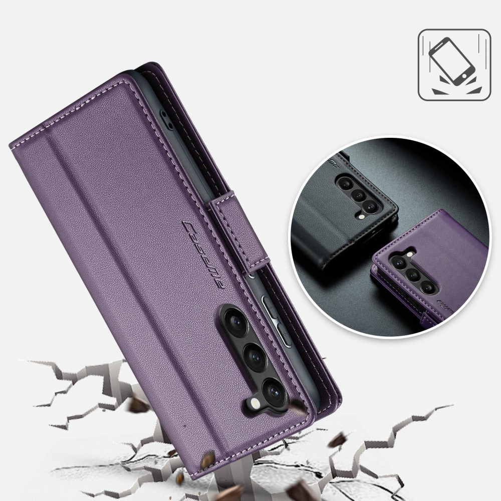 Samsung Galaxy S23 Leder Tasche Flip Wallet Etui mit Kartenfächern Litchi Look (RFID Schutz) - Violett