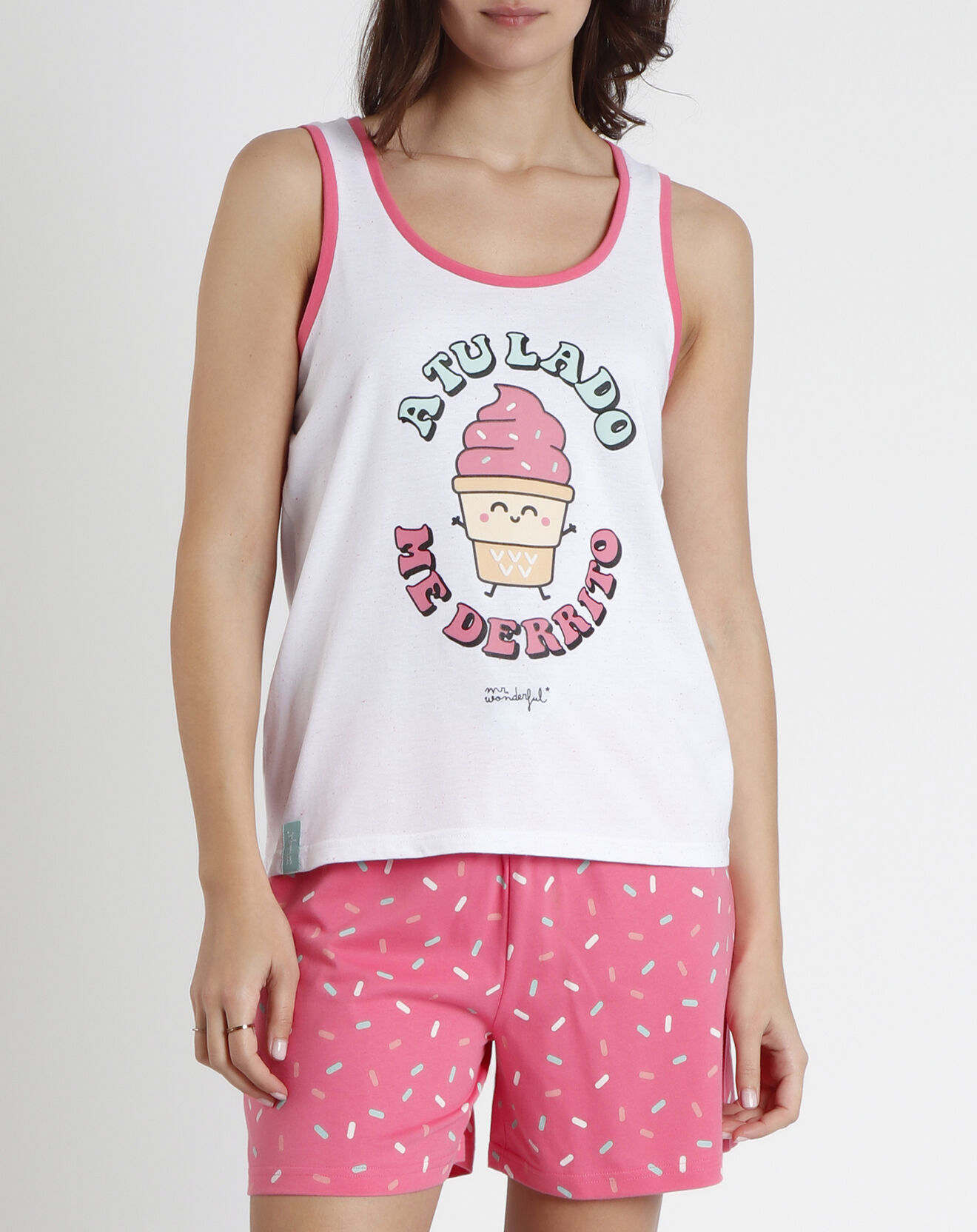 Mr Wonderful Pyjama Débardeur & Short Gwendoline blanc/rose