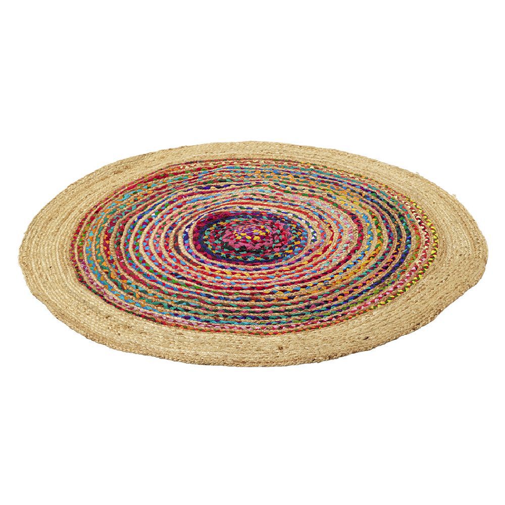 Tapis rond jute et coton cercle multicolore Ø90cm