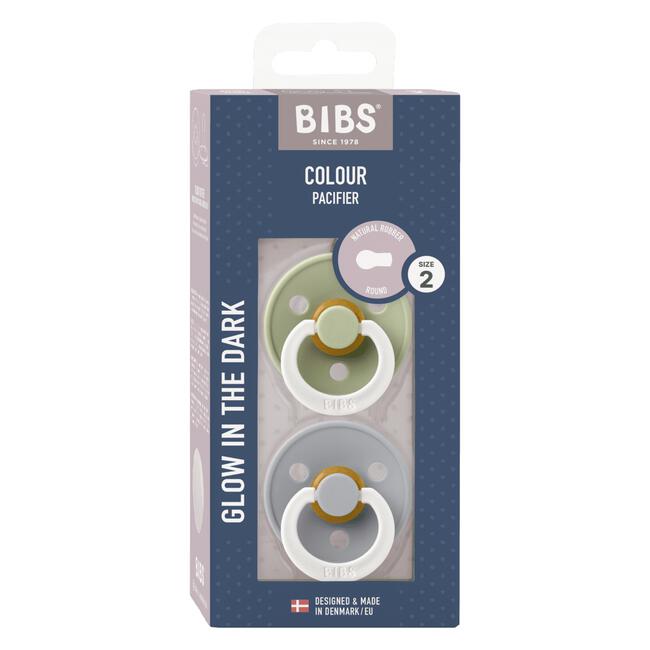 BIBS Glow in the dark Fopspeen Two Pack Natuurlijk Rubber Sage/Cloud Maat 2
