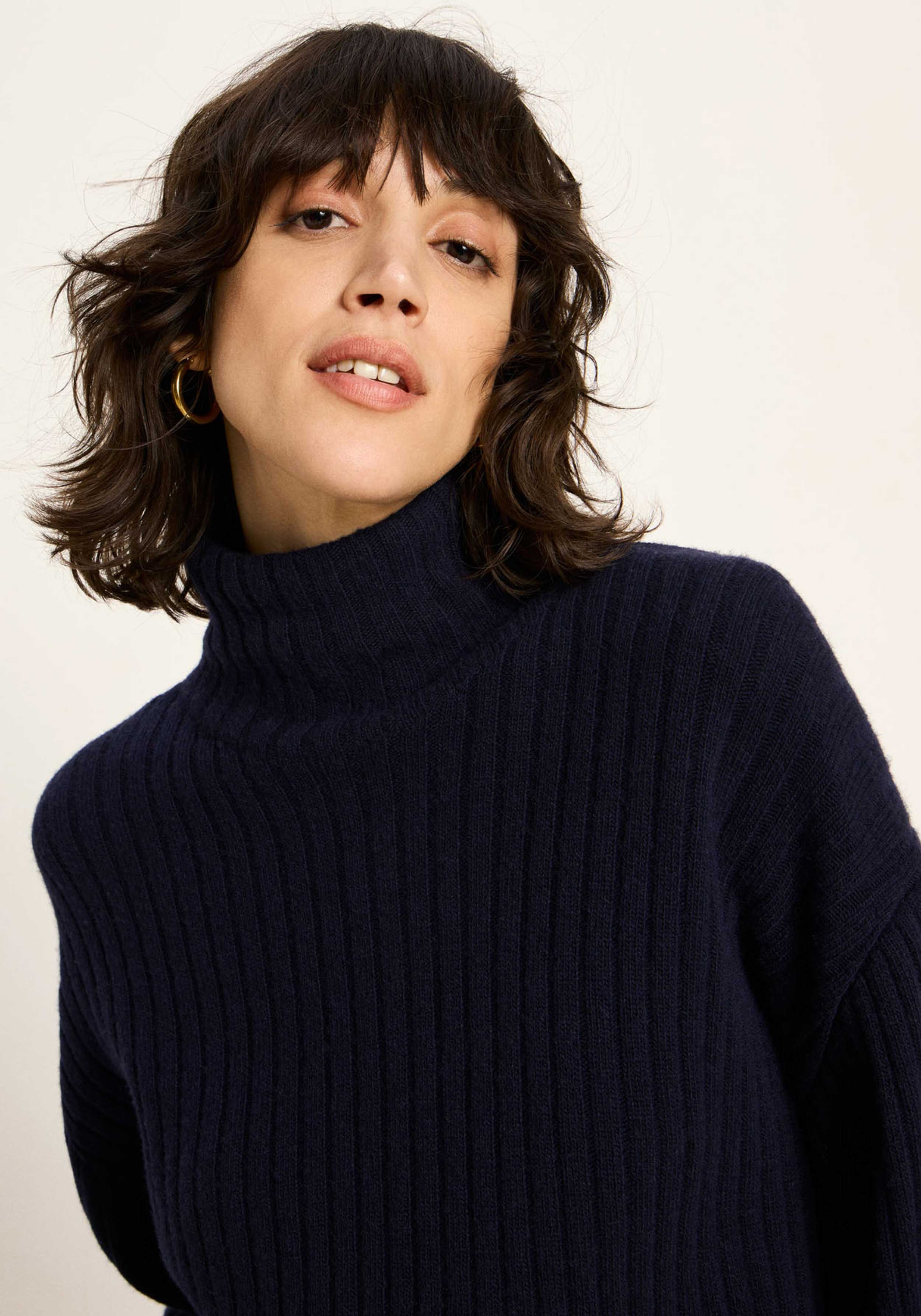 Lanius Rippenpullover Wolle Midnight