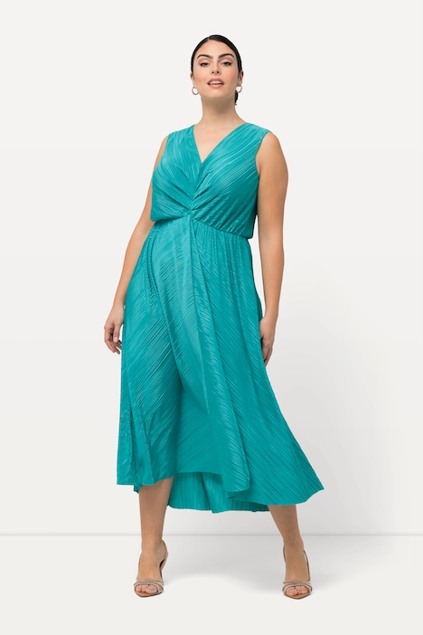 Plissee-Maxikleid, drapiert, V-Ausschnitt, ärmellos