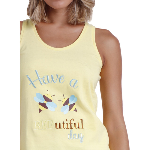 Admas - Pijama loungewear short camiseta de tirantes Beeutiful Amarillo