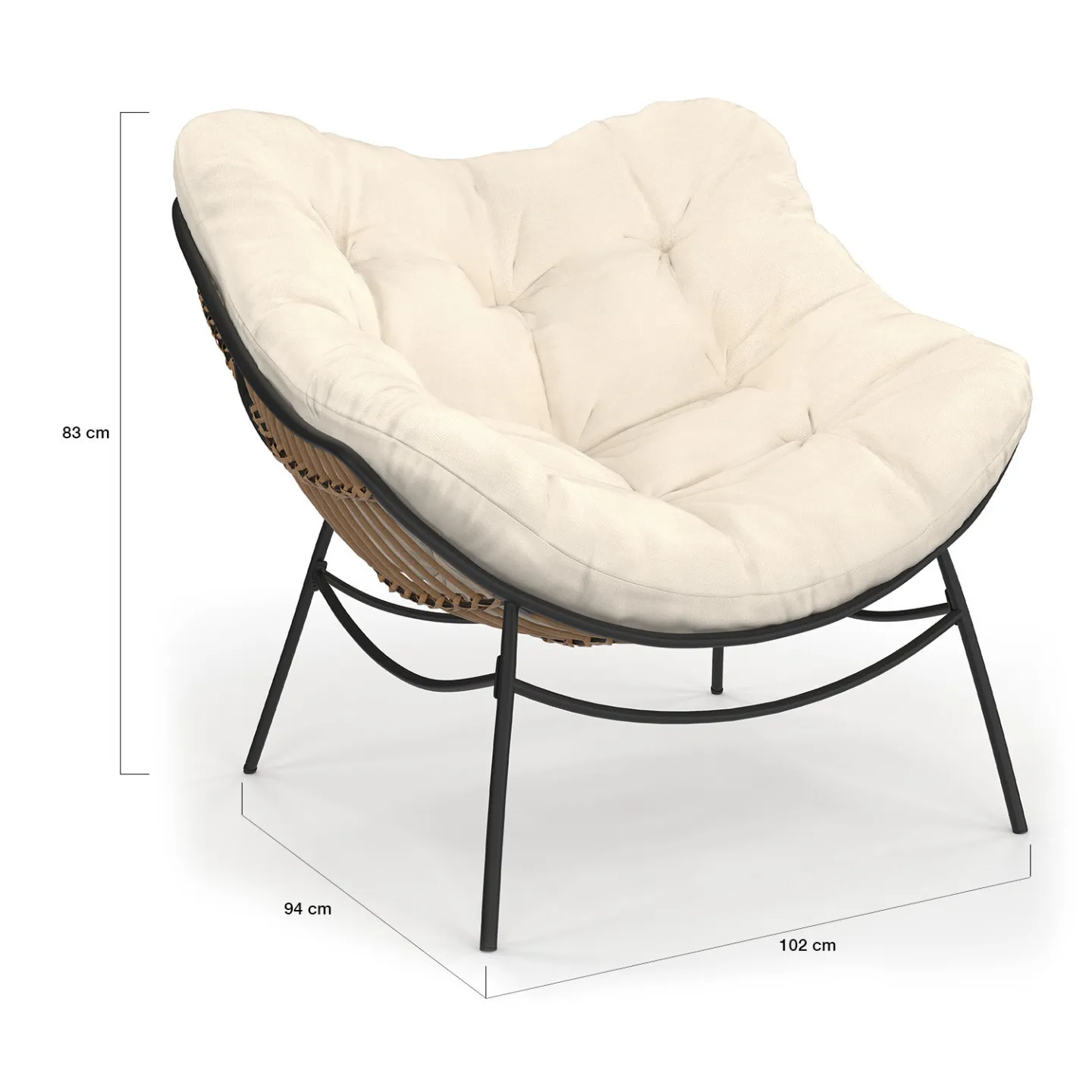 Fauteuil de jardin relax LOA effet rotin avec coussin écru