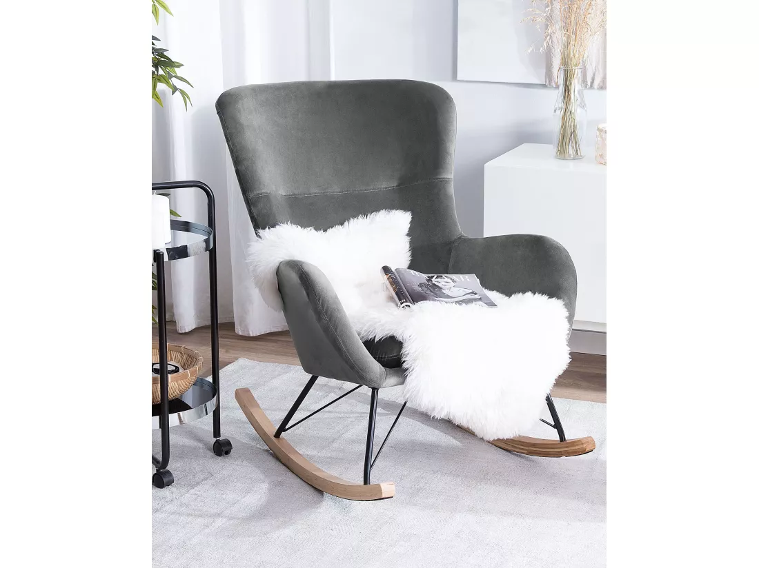 Fauteuil à bascule ELLAN Velours Gris foncé