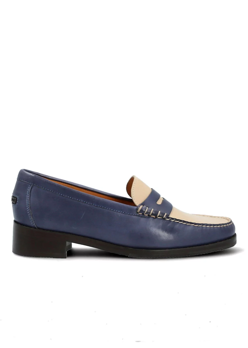 MOCASSIN HEEL MOC BICOLORE BLEU ET NUDE