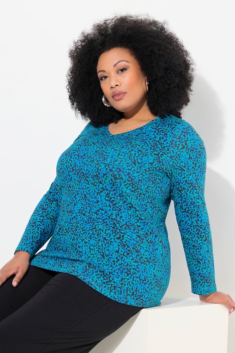 Longshirt, gemustert, A-Linie, V-Ausschnitt, Langarm