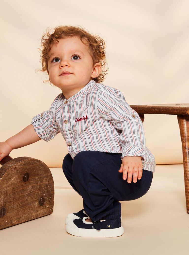 Chemise en lin écru à rayures