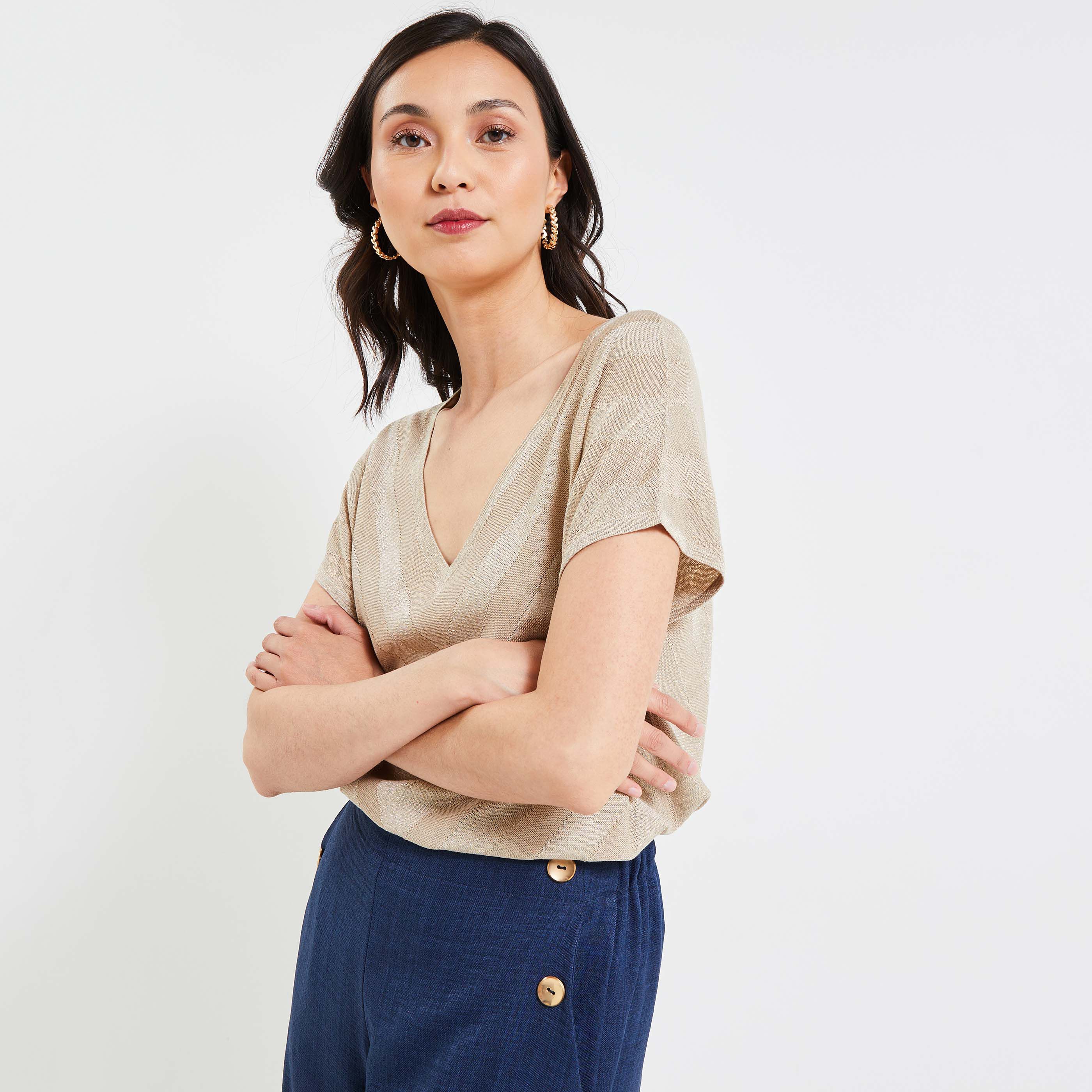 T-shirt lurex femme - BEIGE