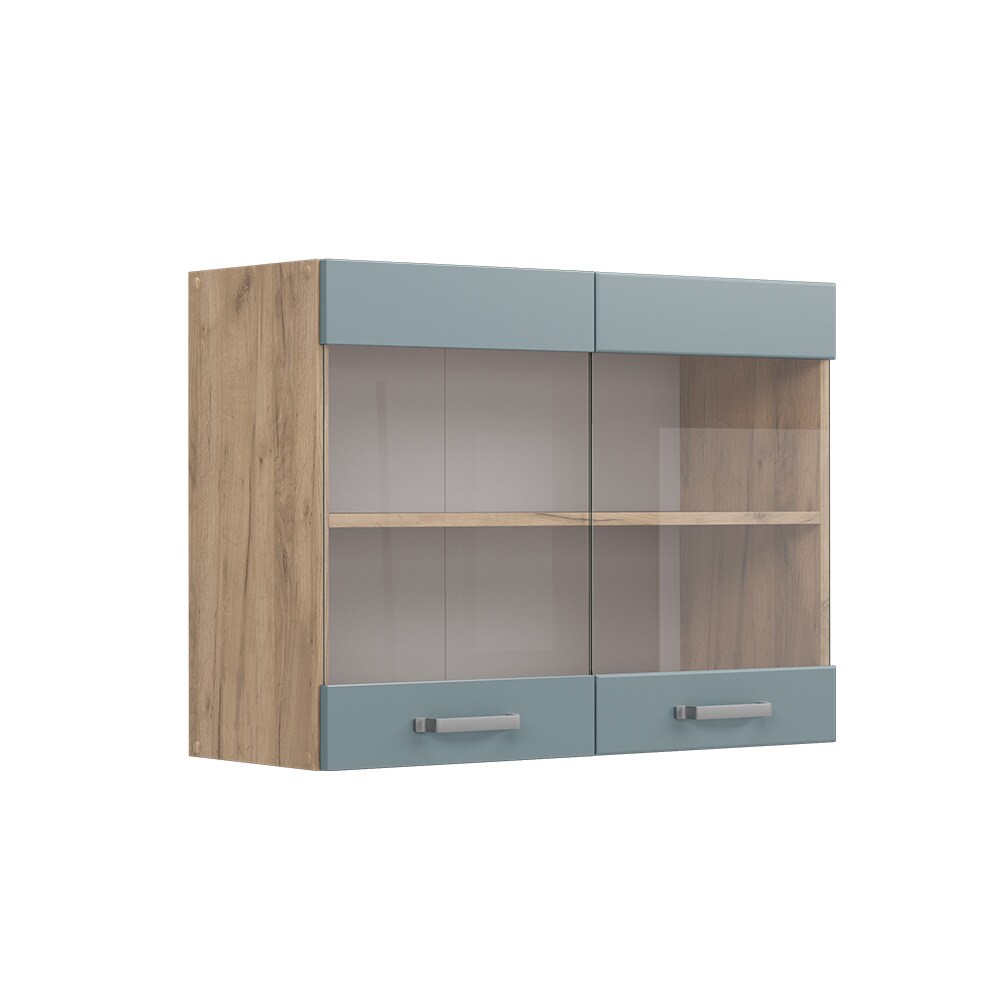 Vicco Glashängeschrank Küchenschrank R-Line Solid Eiche Blau Grau 80 cm modern
