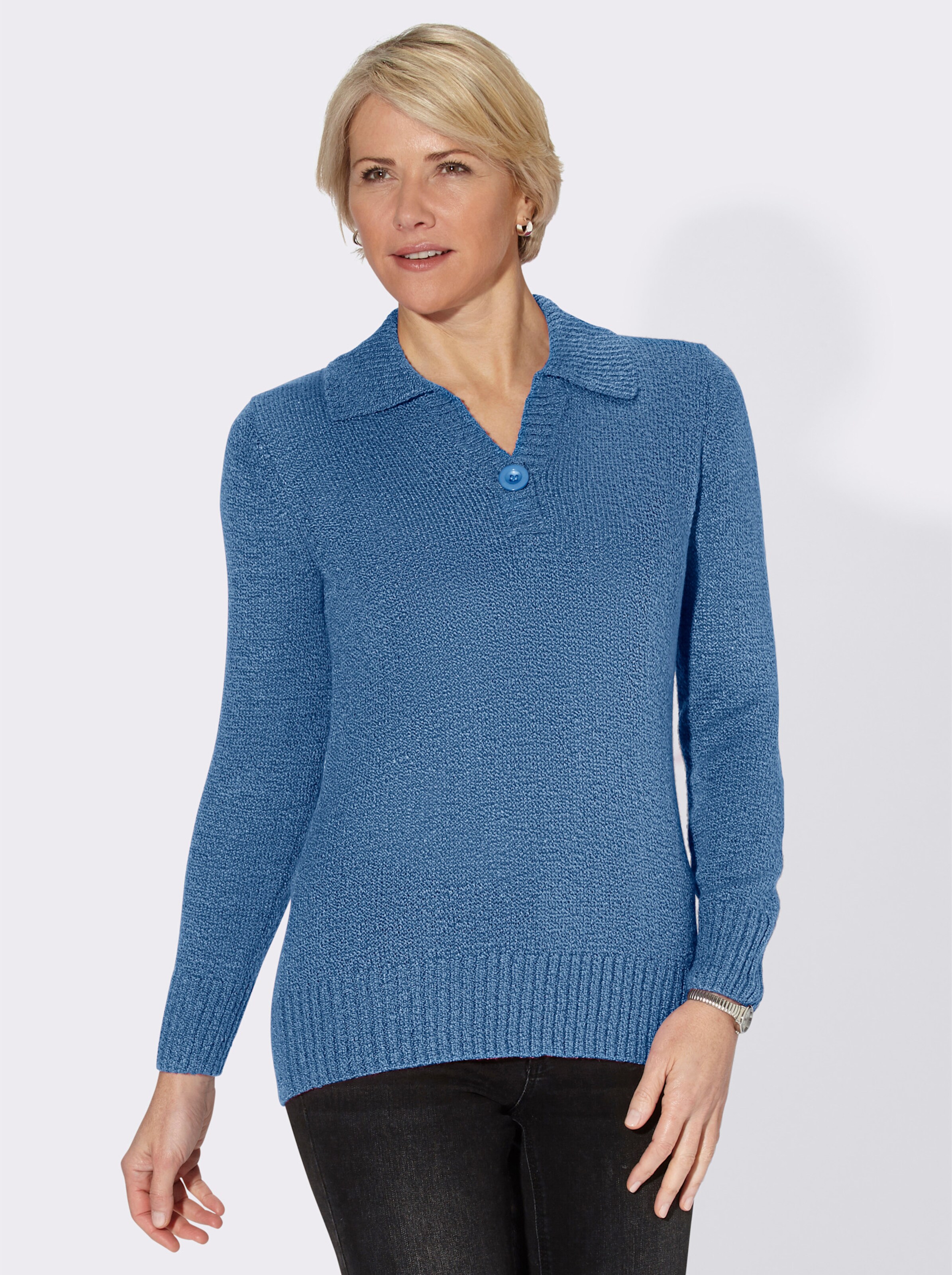 Polopullover mit großem Schmuckknopf