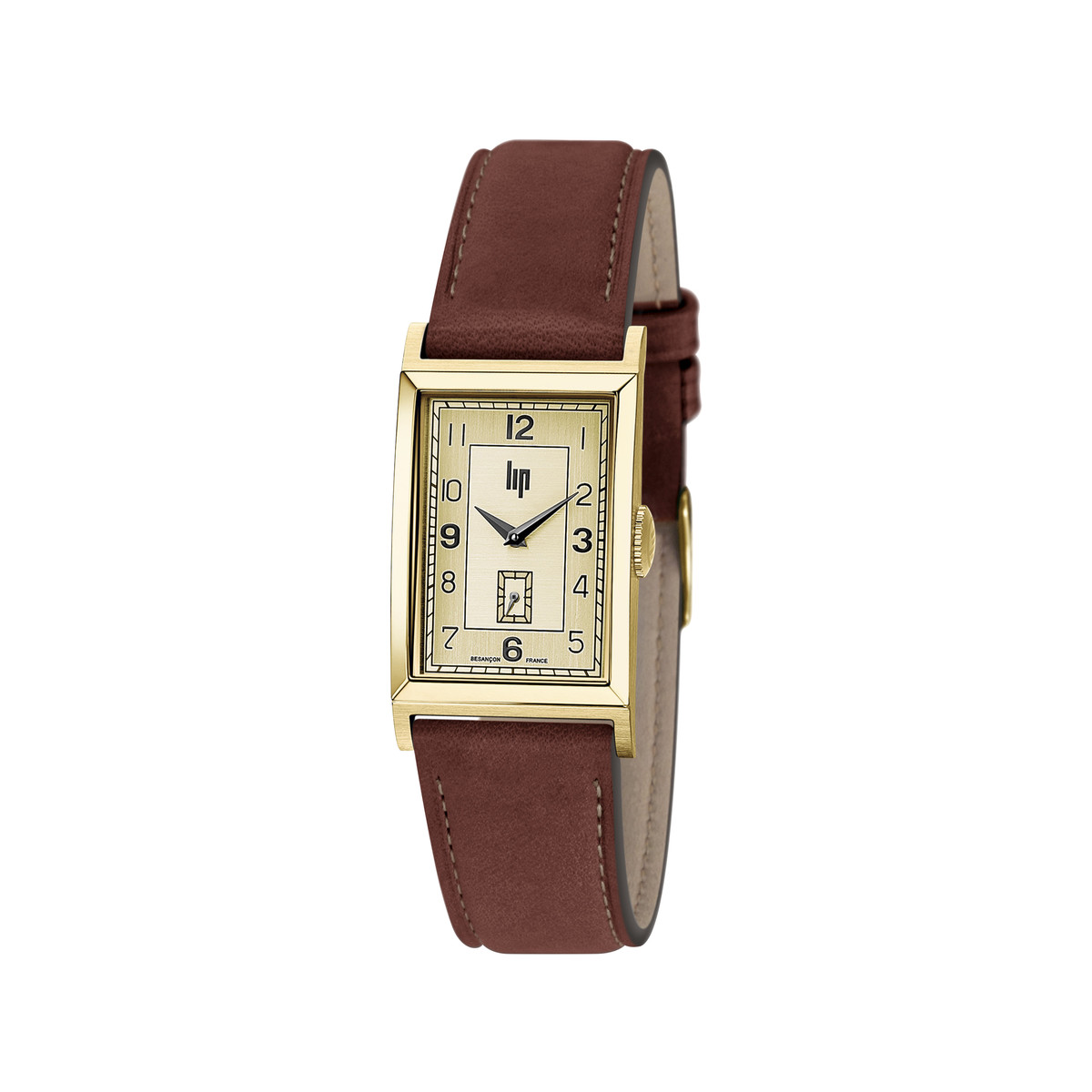 Montre Lip homme acier doré cuir marron
