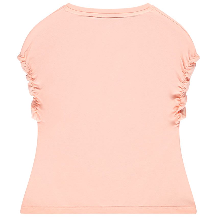 T-shirt manches courtes élastiquées avec print fantaisie pour fille - Corail