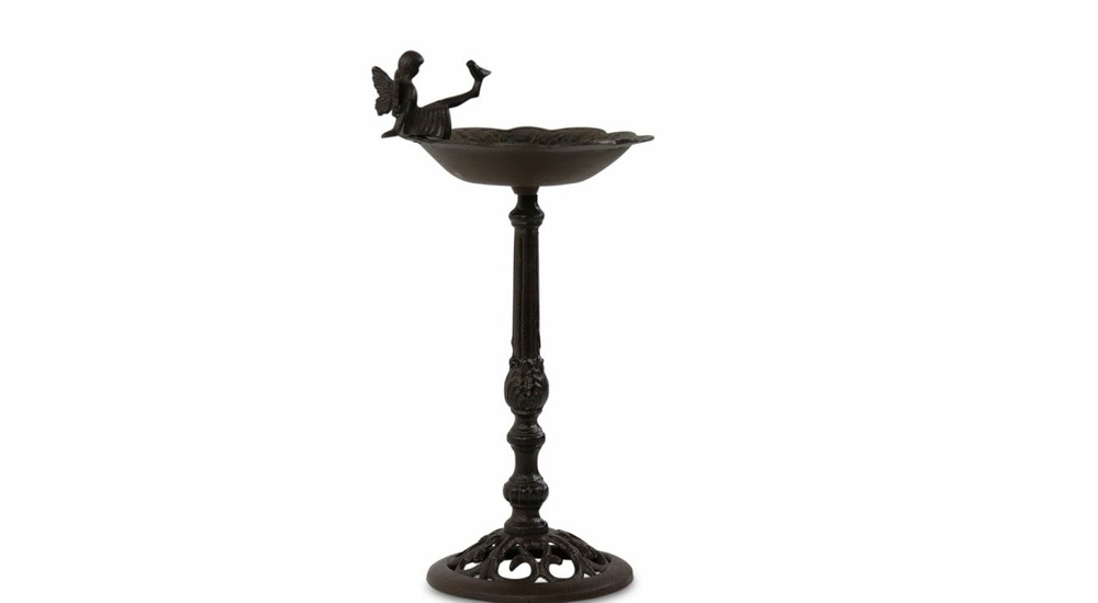 Abreuvoir oiseau ange sur pied fonte fonte marron 27.5x25x51.5cm