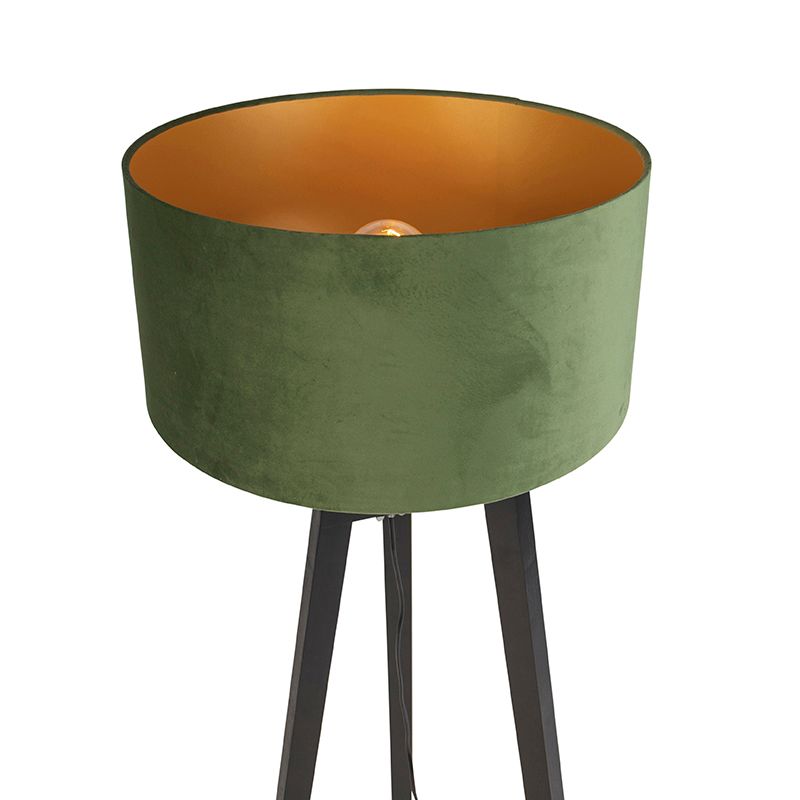Vloerlamp tripod zwart met groene kap en goud 50 cm - Puros