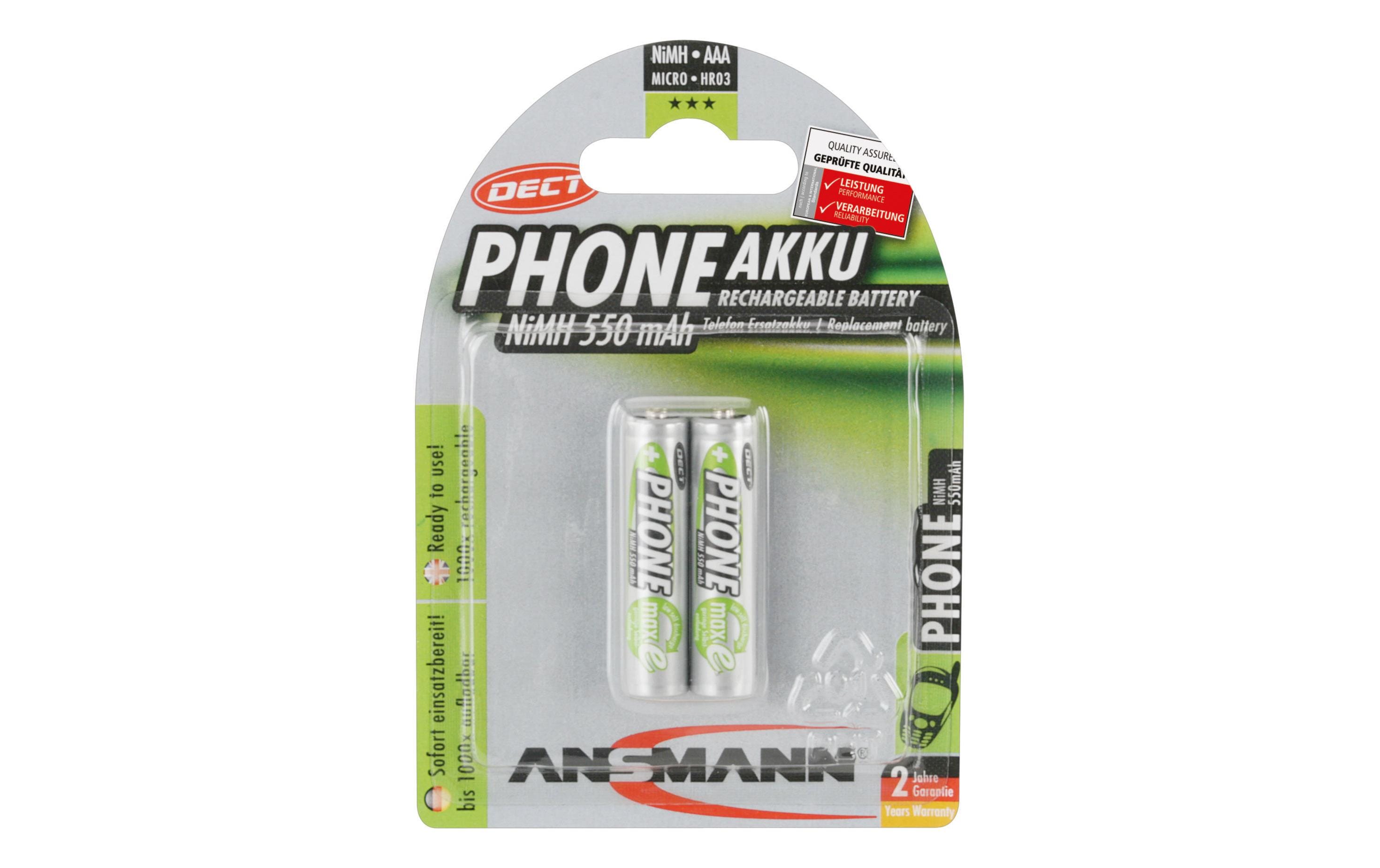 Akku Phone NiMH AAA für DECT-Phones 550 mAh, 2 StückAAA-Akkus im 2er-Pack