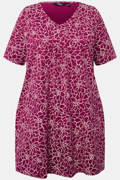 Longshirt, Zierfalten, A-Linie, V-Ausschnitt, Halbarm