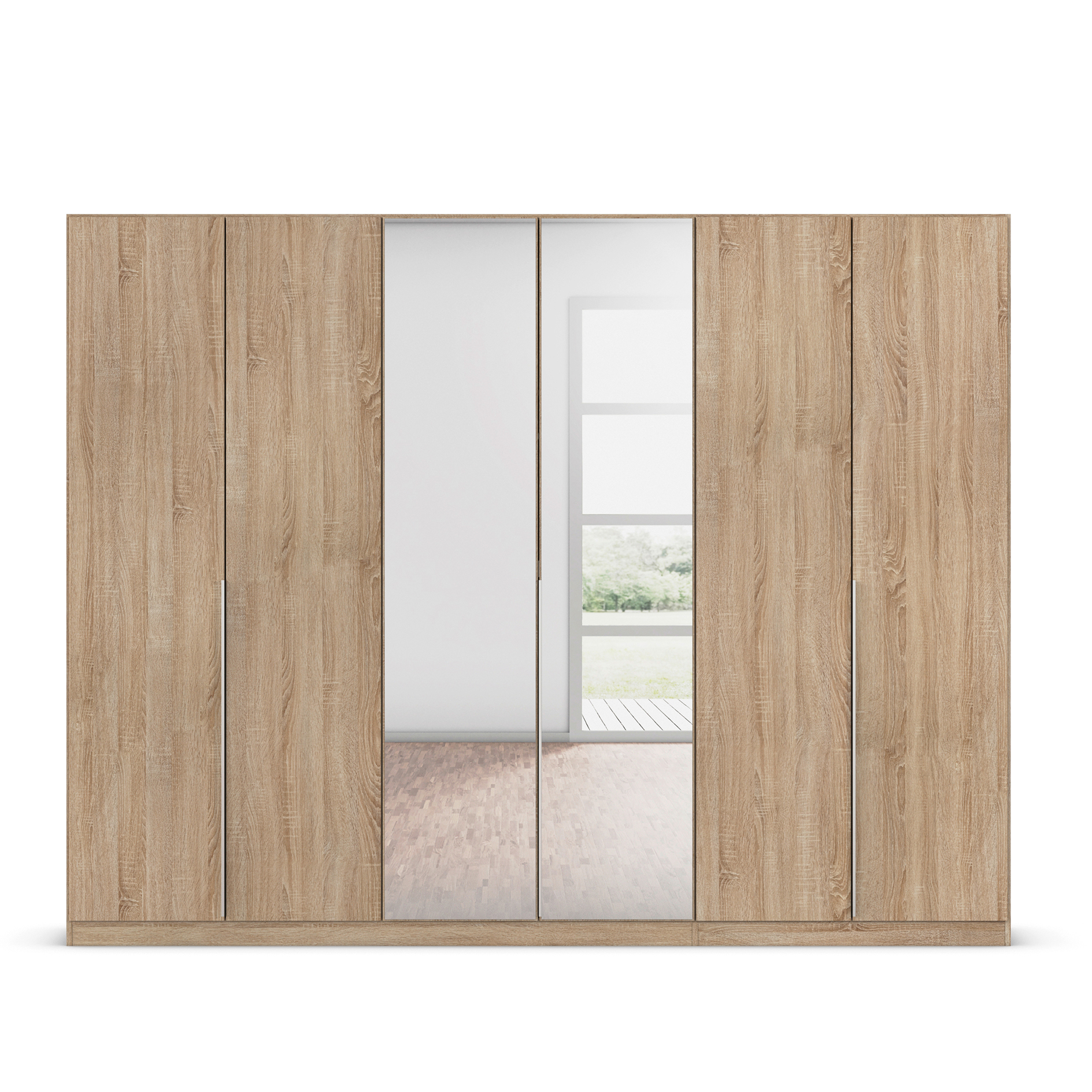 Drehtürenschrank - Sonoma Eiche - Kristallglasspiegel - 6-türig - 271x210 cm