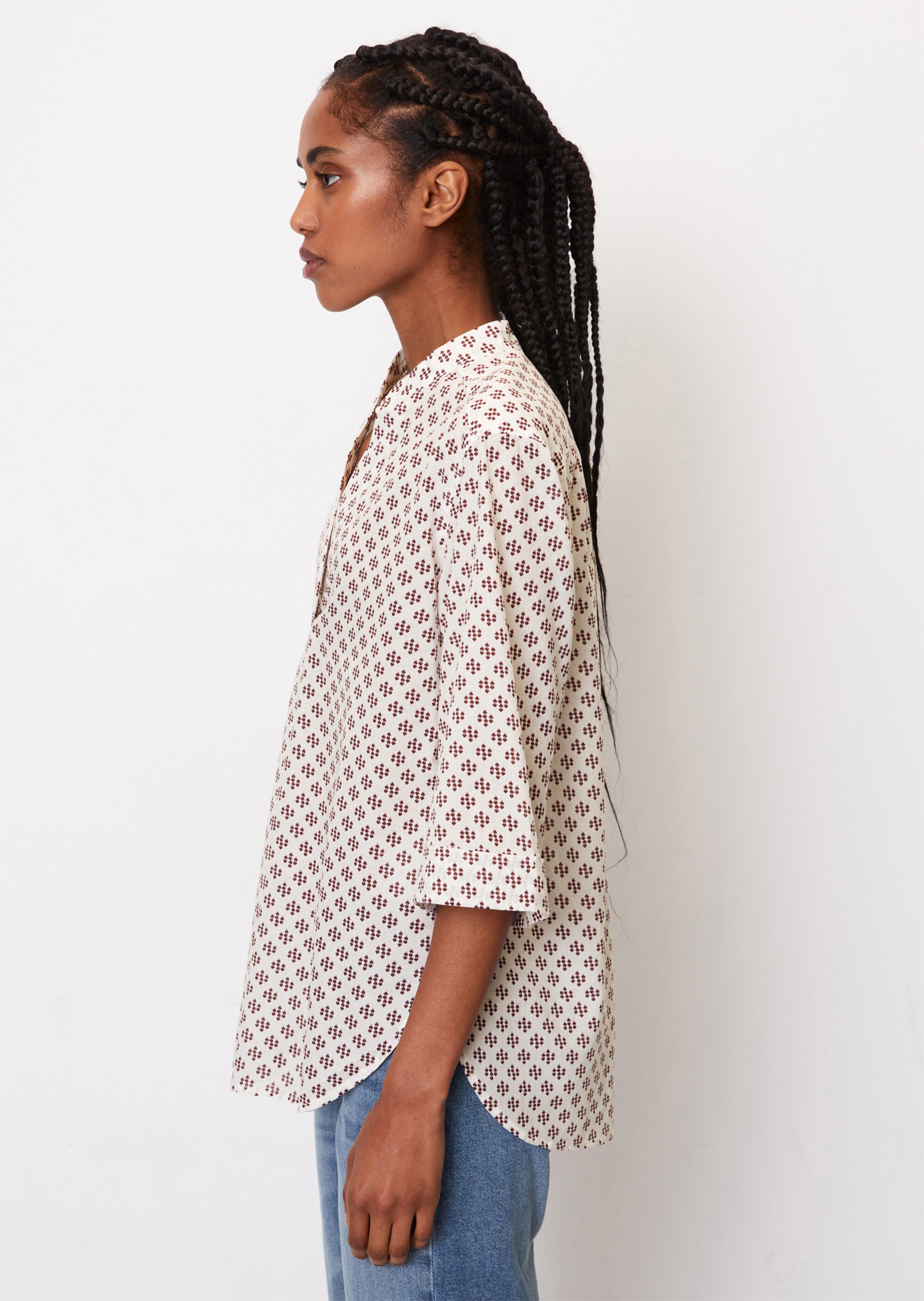 Gemusterte Tunika-Bluse regular aus leichtem Baumwolle-Voile