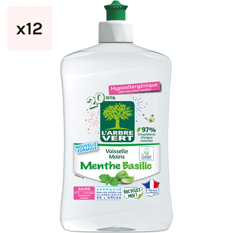 Liquides vaisselle mains - Menthe & basilic - 12 x 500 ml