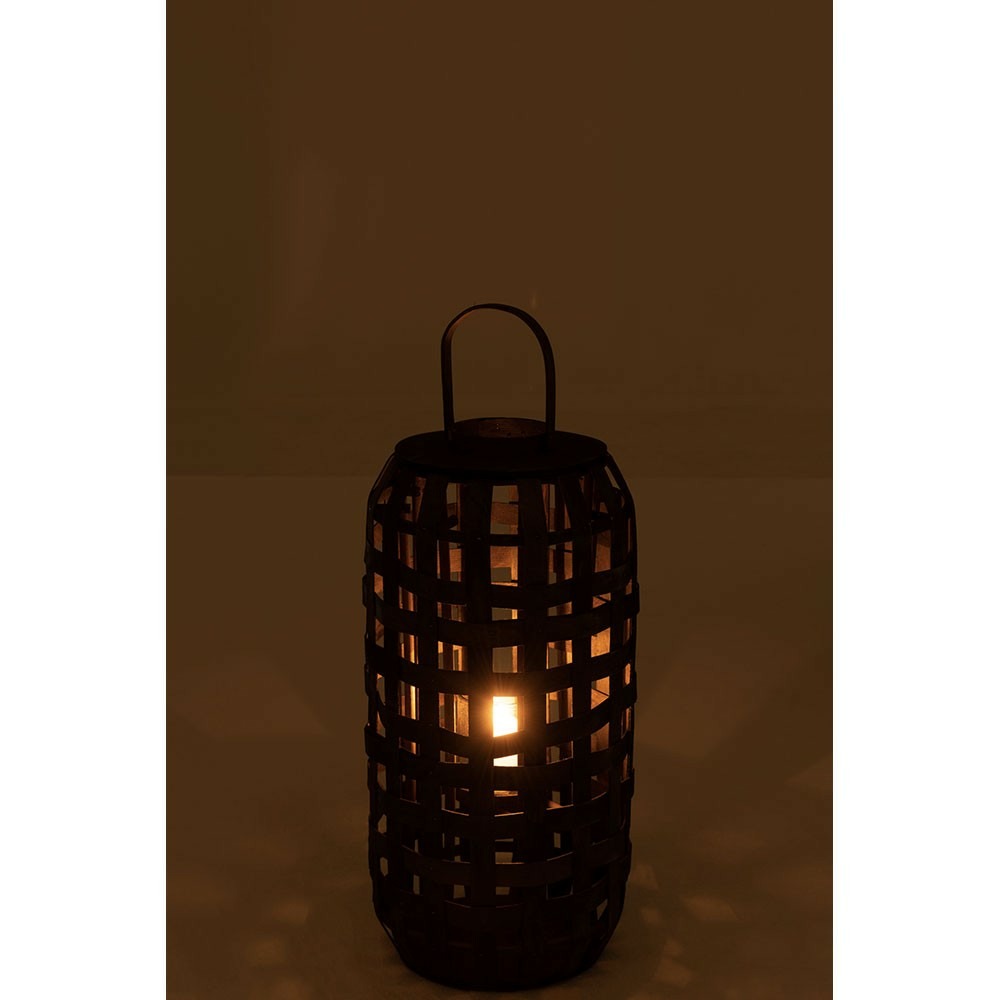 Lanterne cylindre bois marron foncé petit