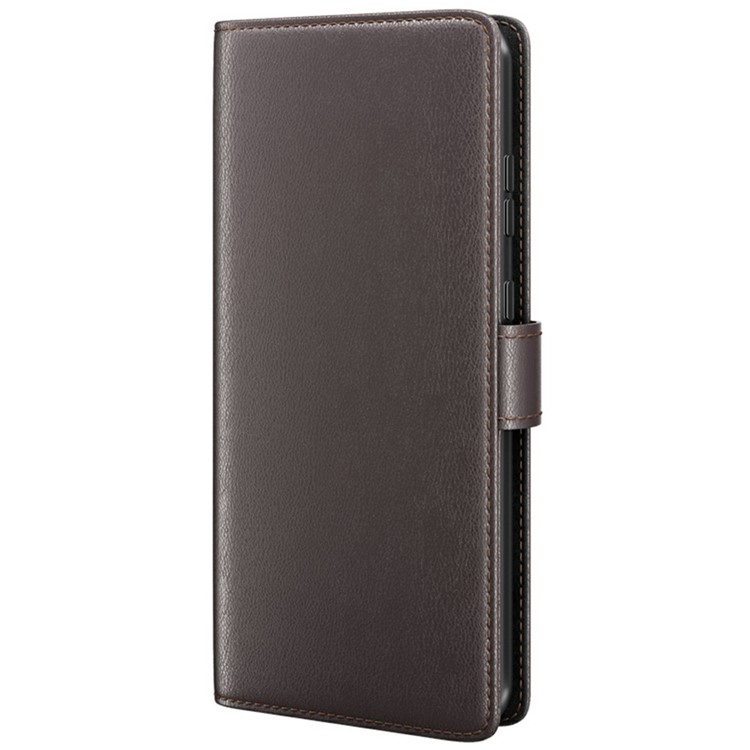 iPhone 16e Echtleder Tasche Flip Cover mit Kartenfächer - Braun