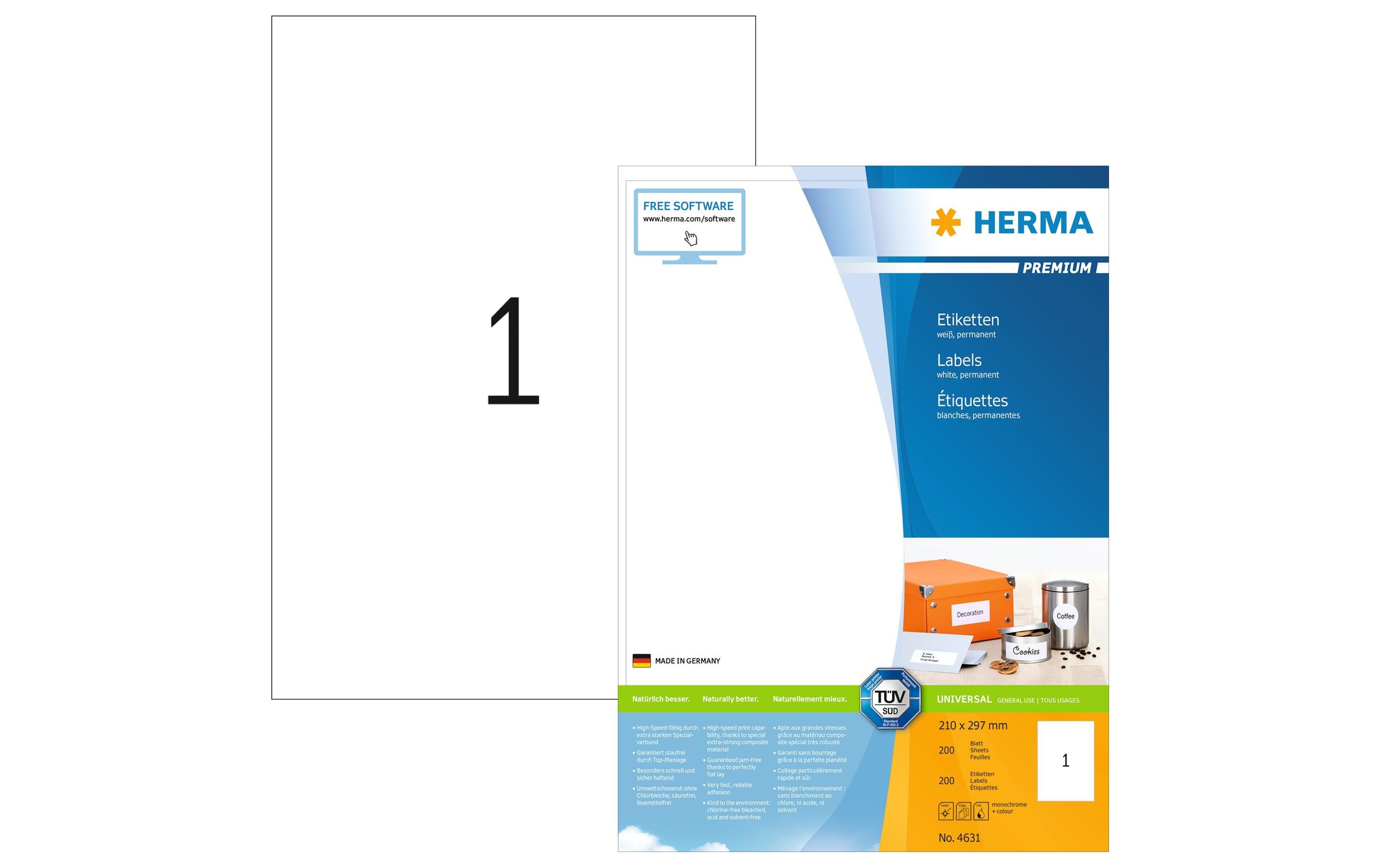 Universal-Etiketten Premium, 21 x 29.7 cm, 200 EtikettenBlanko Etiketten zur Selbstbeschriftung oder Drucker
