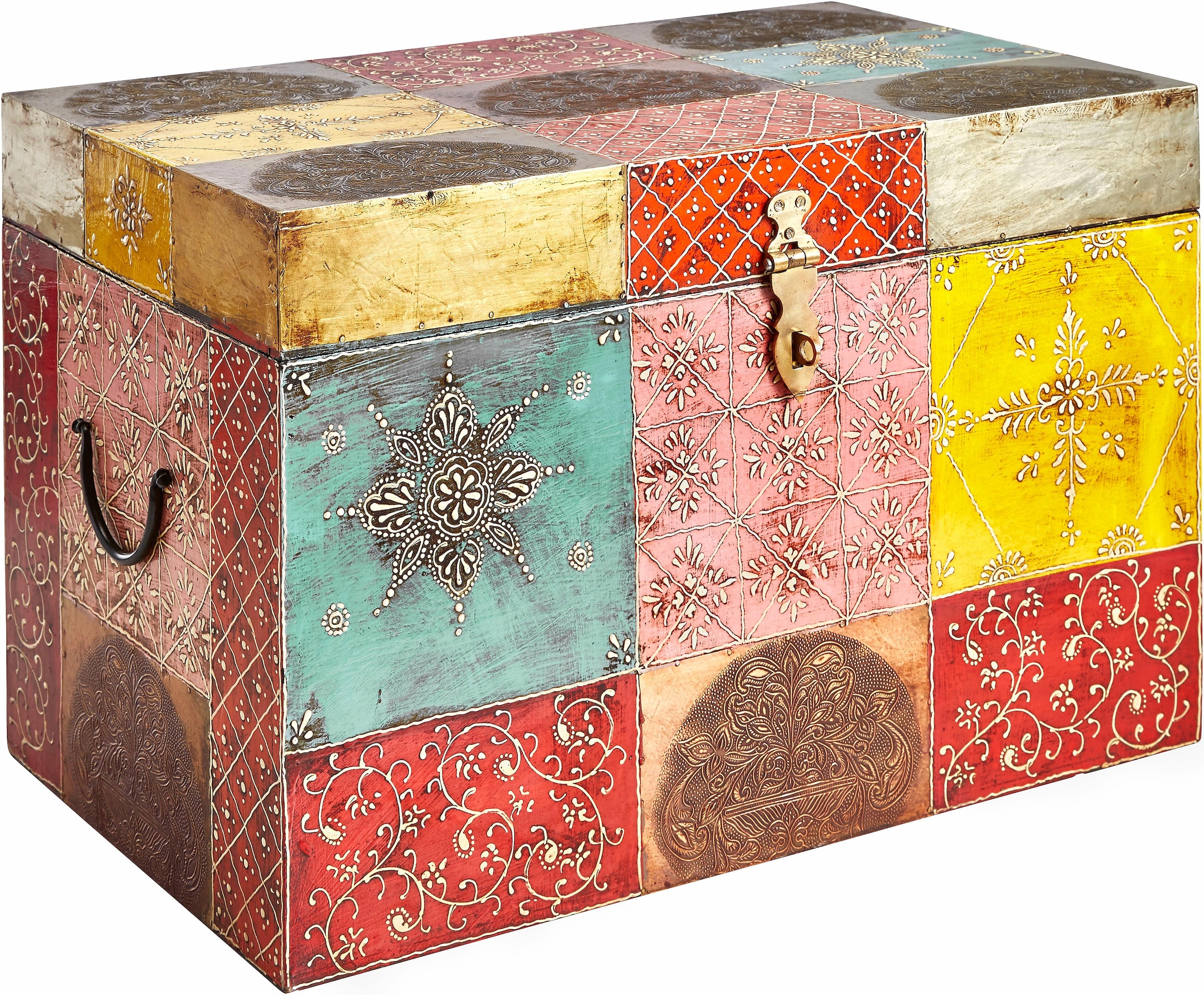 Home affaire Truhe »Vivek« handbemalt, mit Metallverschluss
