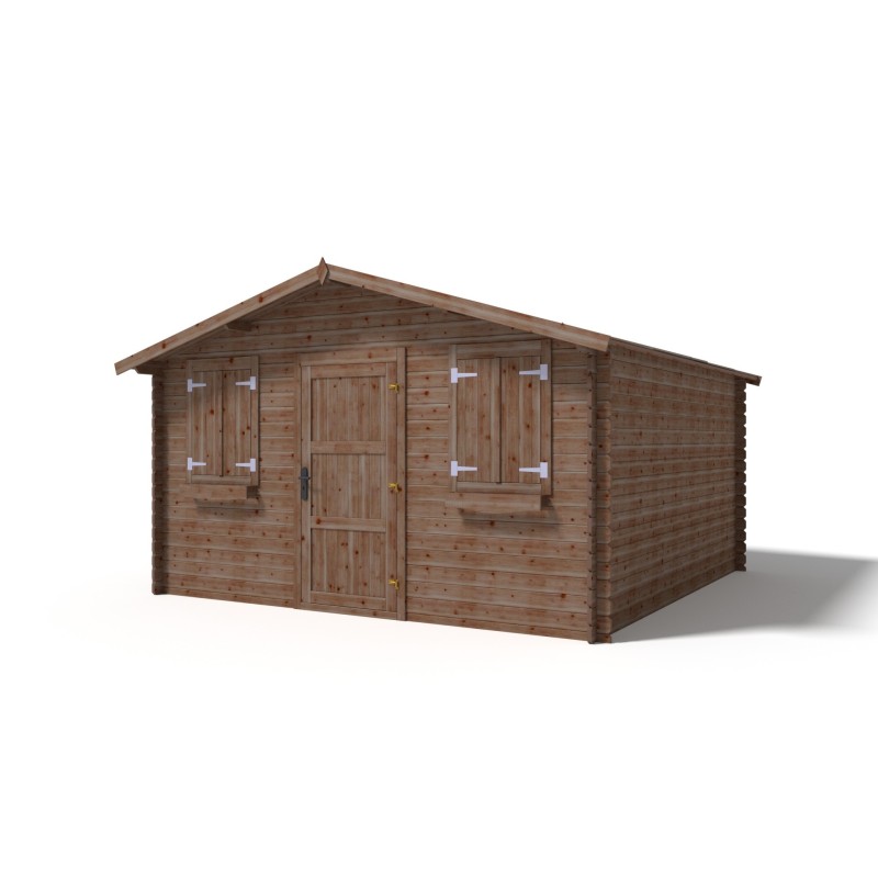 Abri de jardin en bois - 28m2 - 4x4m - traité - ep. 28mm - couleur: marron
