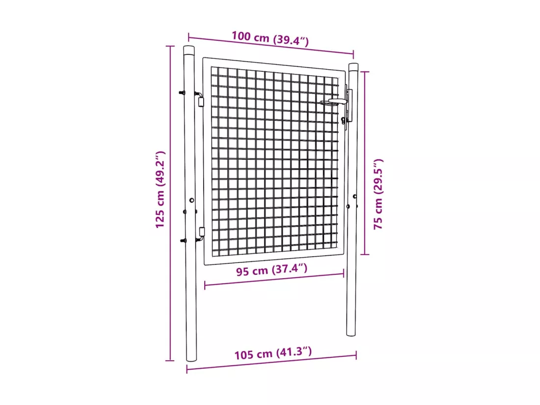 Portail en maille de jardin Acier galvanisé 100 x 125 cm Gris
