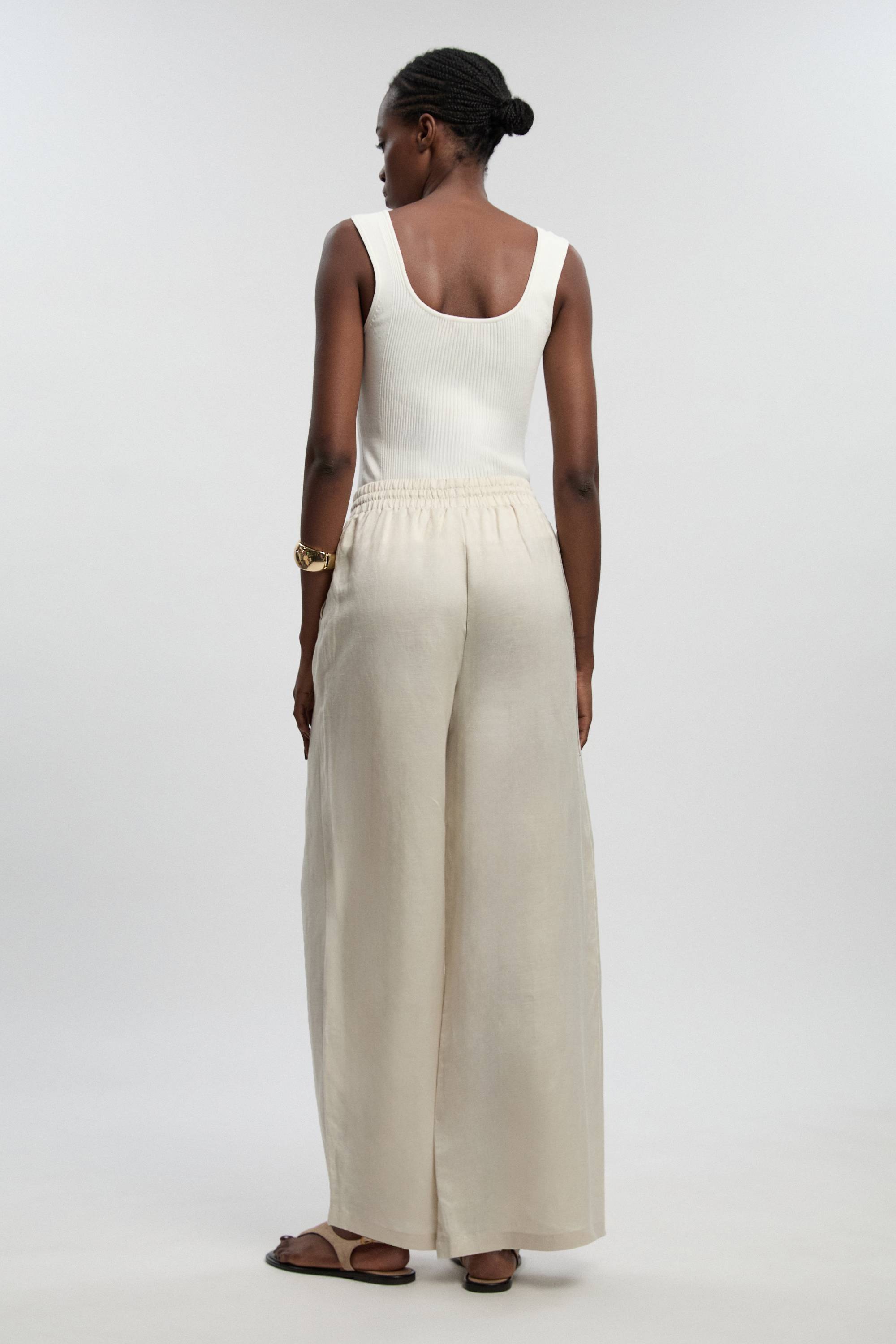 KarenMillen Pantalon tissé en lin à jambes larges