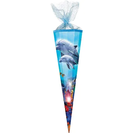 Nestler Schultüte Delfinfamilie mit Glitzer, 12-eckig, 85cm