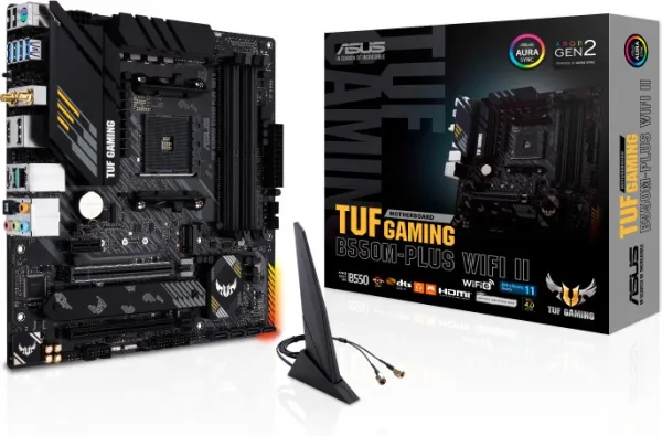 ASUS TUF GAMING B550M-PLUS WIFI II - Bundkort - micro ATX - Socket AM4 - AMD B550 Chipset - USB-C Gen2, USB 3.2 Gen 1, USB 3.2 Gen 2 - 2.5 Gigabit LAN, Wi-Fi 6, Bluetooth - onboard grafik (CPU påkrævet) - HD Audio (8-kanaler)