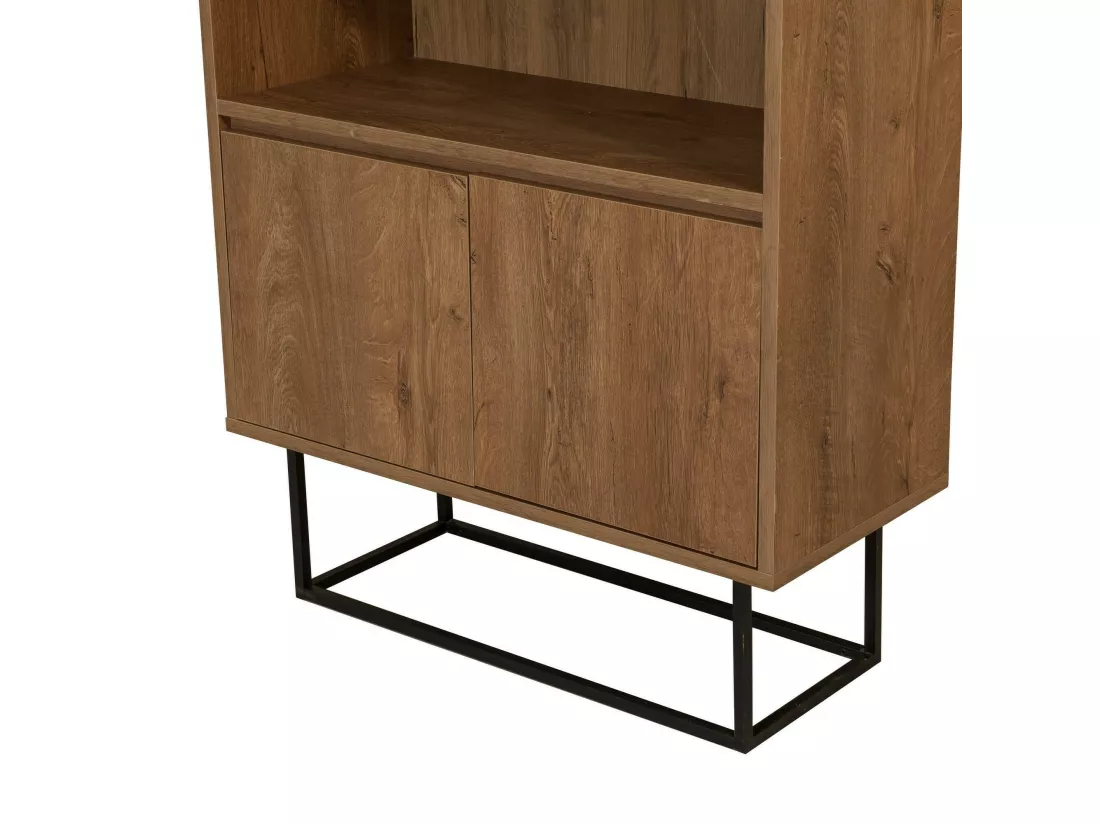Bibliothèque Almeni, Etagère de bureau, Porte-livre mobile, Librairie, 80x36h182 cm, Noyer et Noir