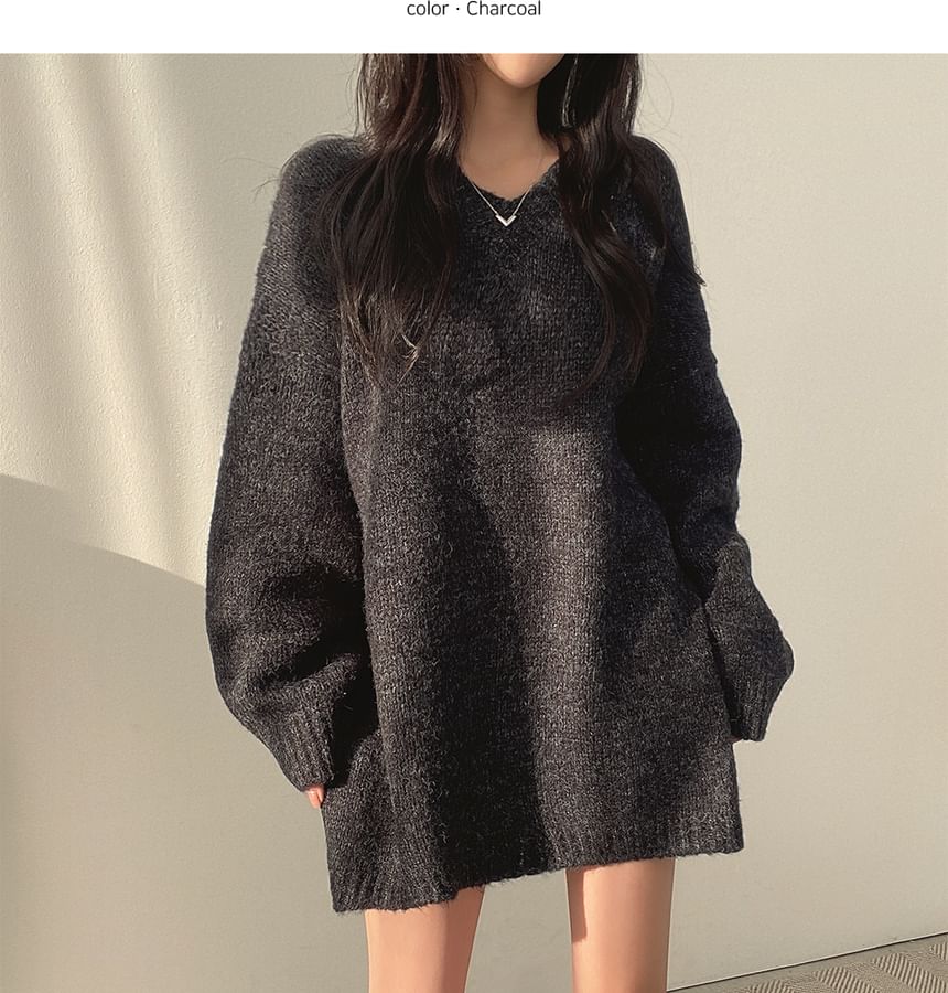 Coris - V-hals Melange Mini Trui Jurk