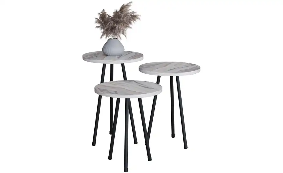 Couchtisch 3er-Set 35 cm 35 cm 35x35 Marmoroptik, Weiß