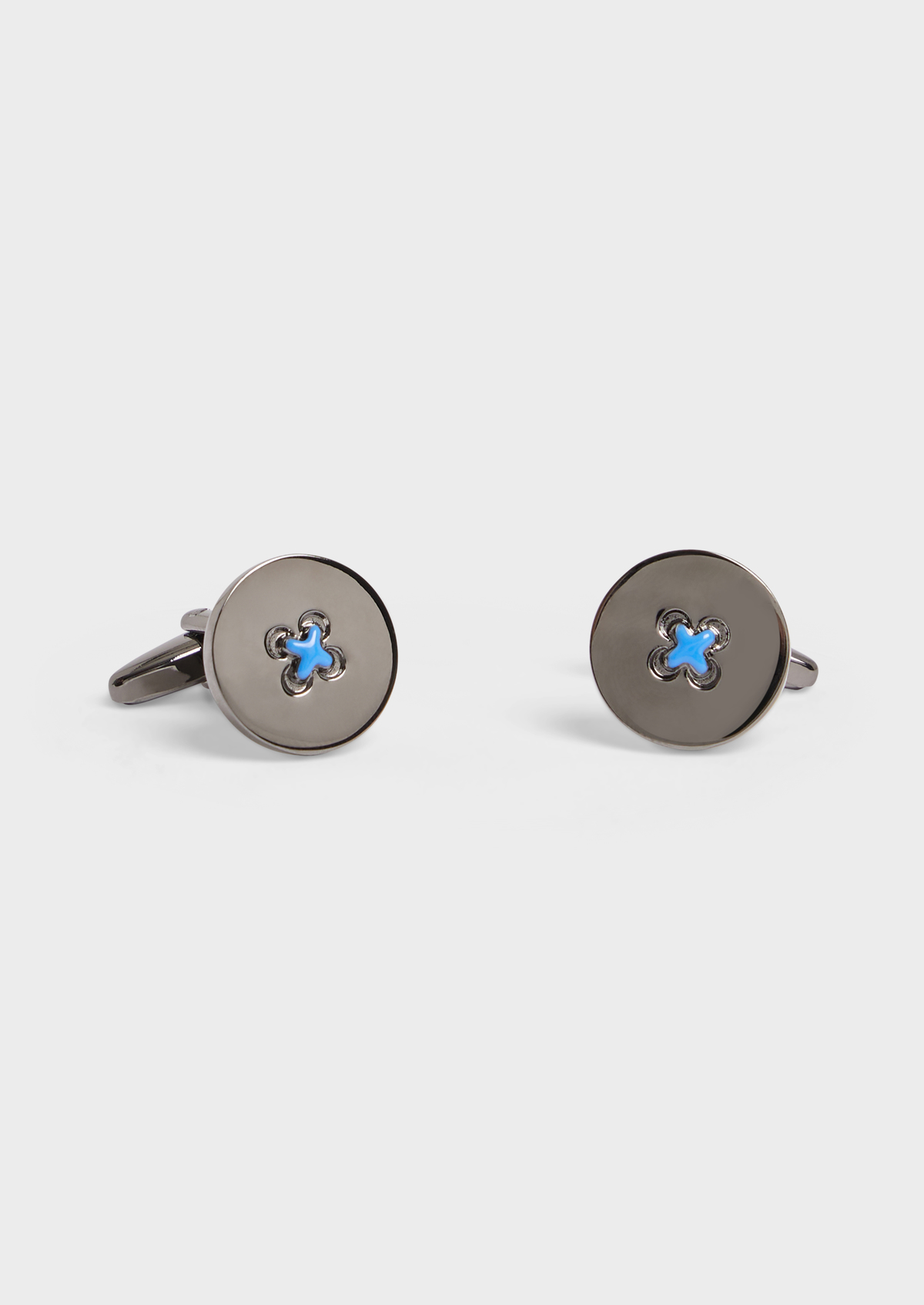 Boutons de manchettes ronds argent avec détails bleu ciel