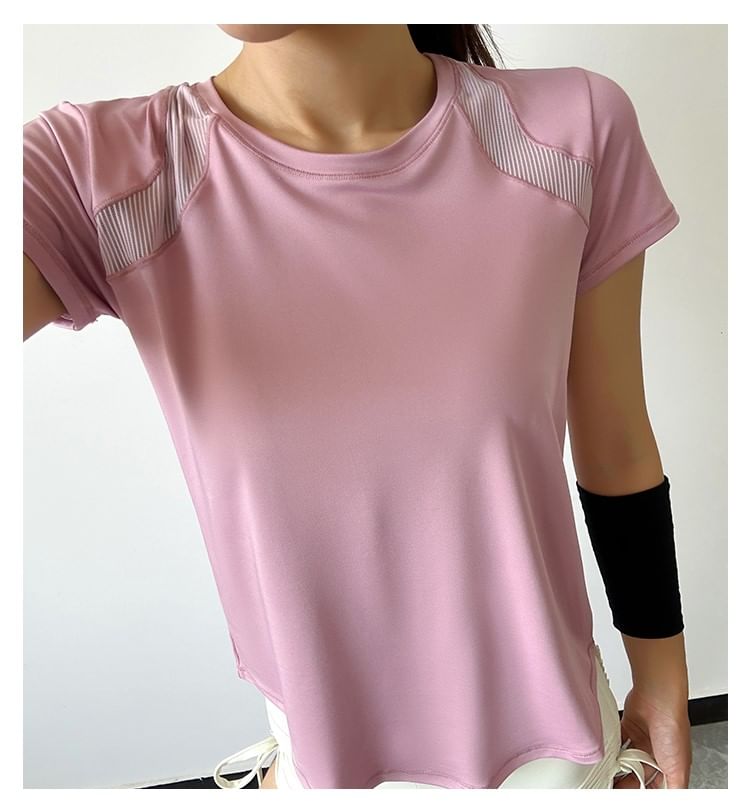 Engiko - Sport-T-shirt met korte mouwen, ronde hals, effen mesh-paneel en uitsparing op de rug