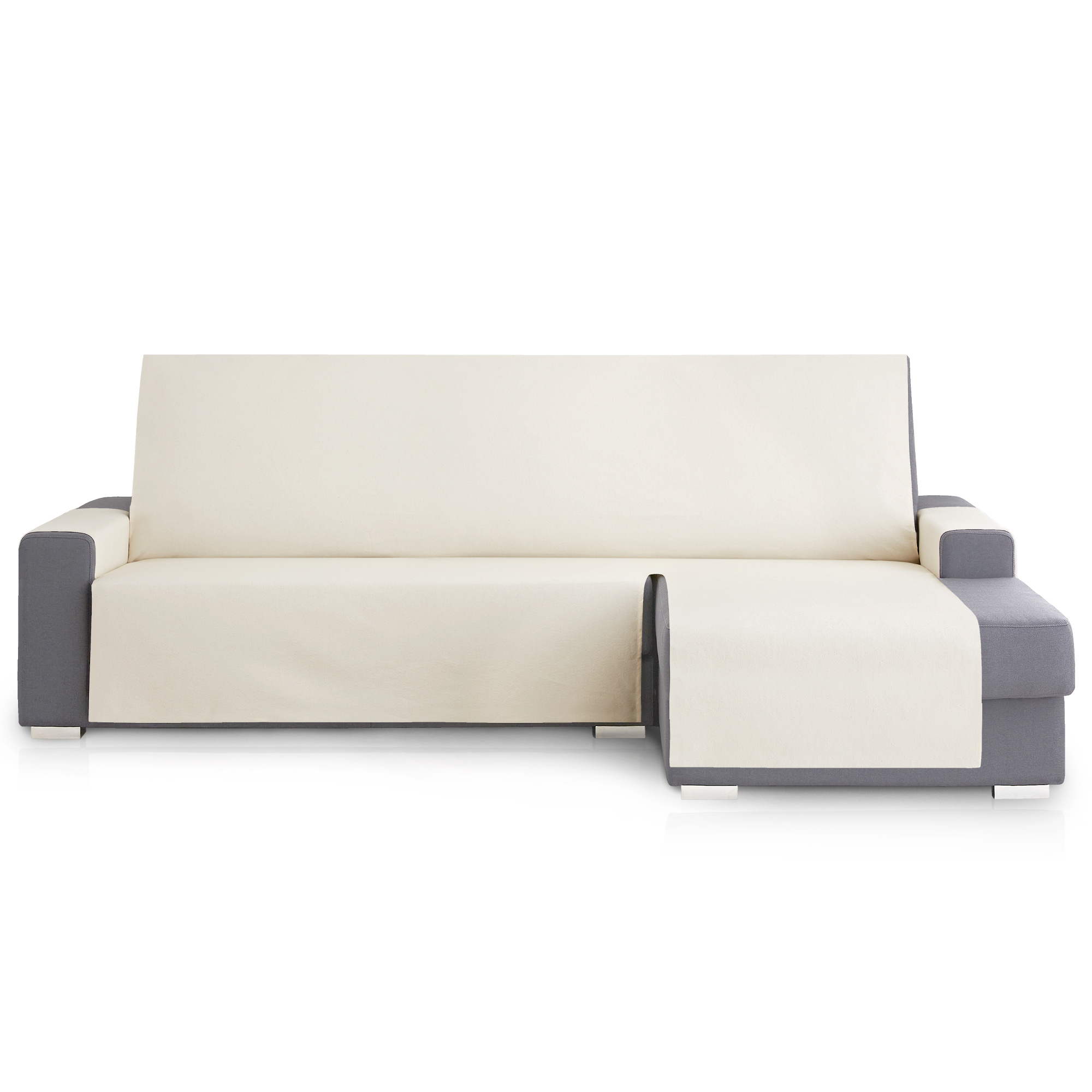 Capa protetora para sofá com chaise longue direita Extra Royale 290 cm. Cor marfim.