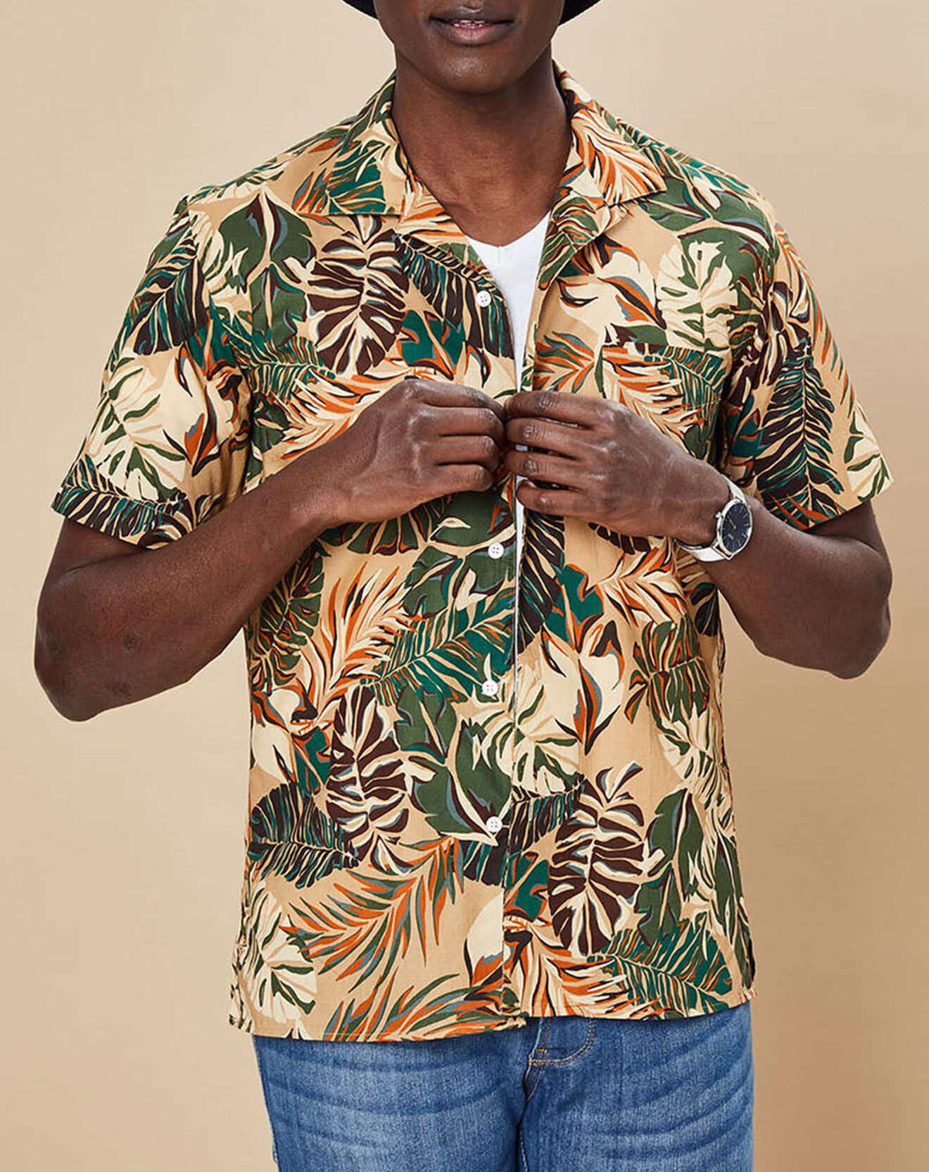 Hartford Chemise Slim Fit Slam 02 Mc imprimée marron/vert/brique