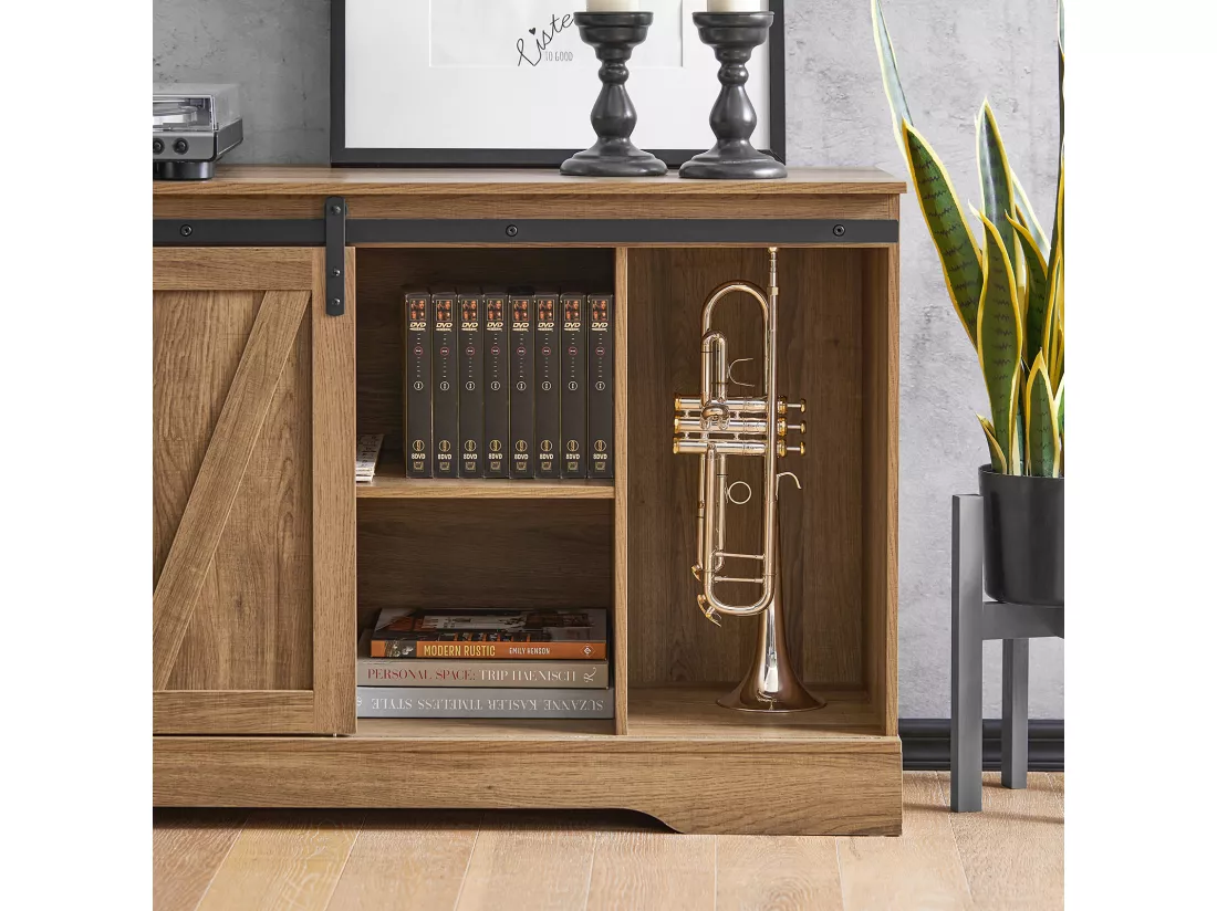 Commode Meuble Bas Buffet Avec Porte De Grange Coulissante Armoire À Chaussures , Fsb60-br