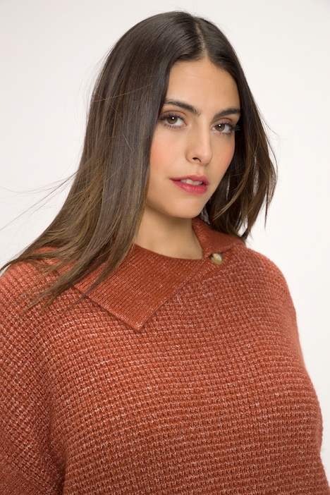 Pullover, meliert, Struktur, Oversized, Kragen, Halbarm