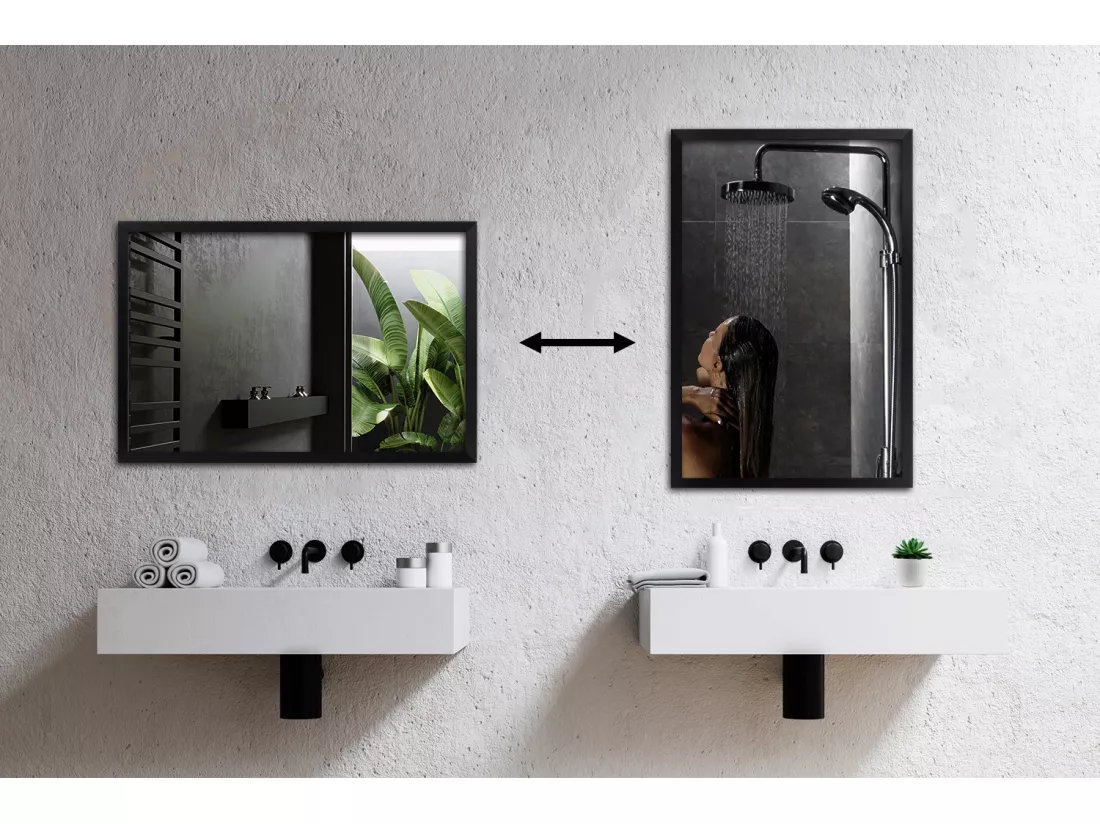 Grand miroir de salle de bain Glamour avec cadre noir 100x70 cm