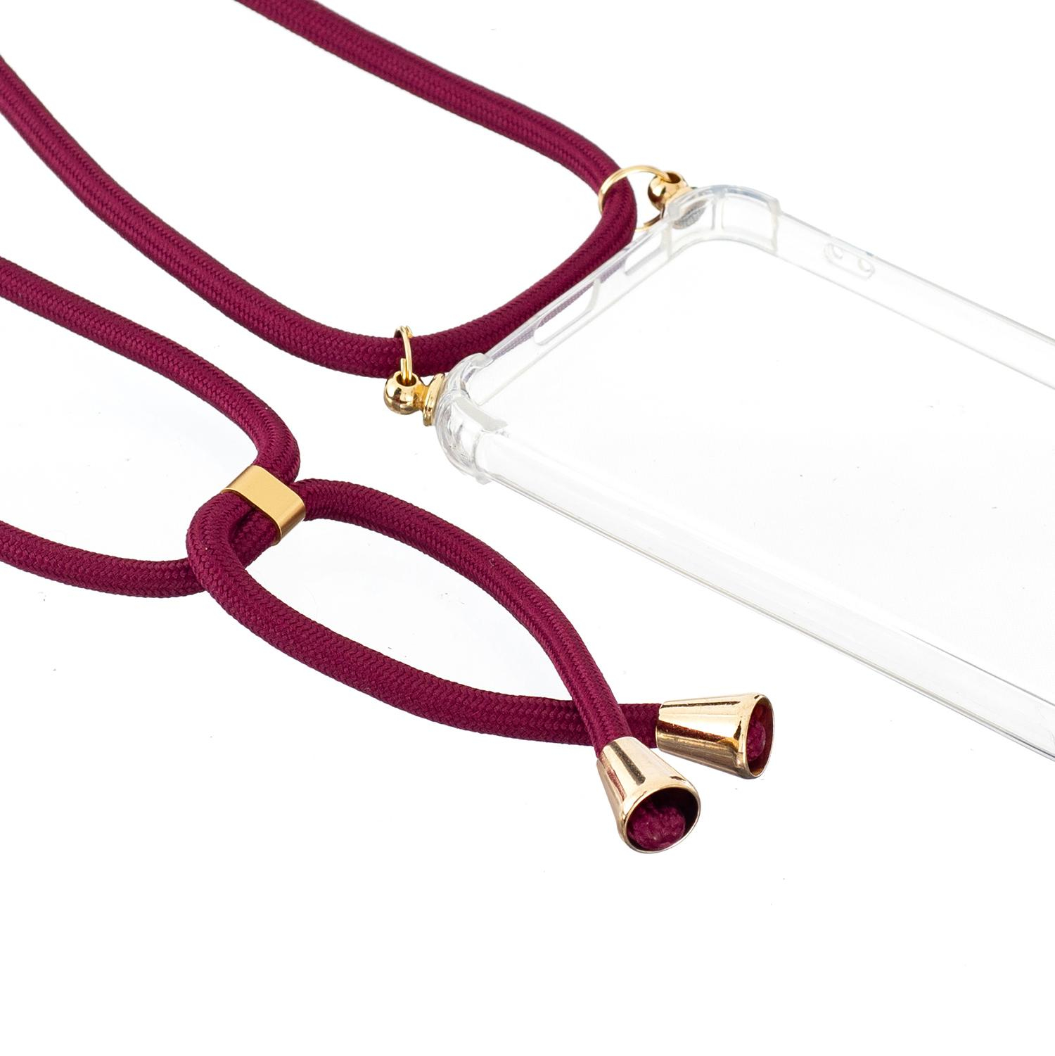 Samsung Galaxy S22 5G Necklace Gummi Hülle Air Cushion Fallschutz   Handykette (150cm) - Dunkelrot / Gold