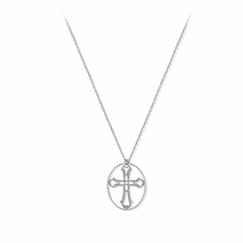 Collier Croix Argent Glitter Blanc