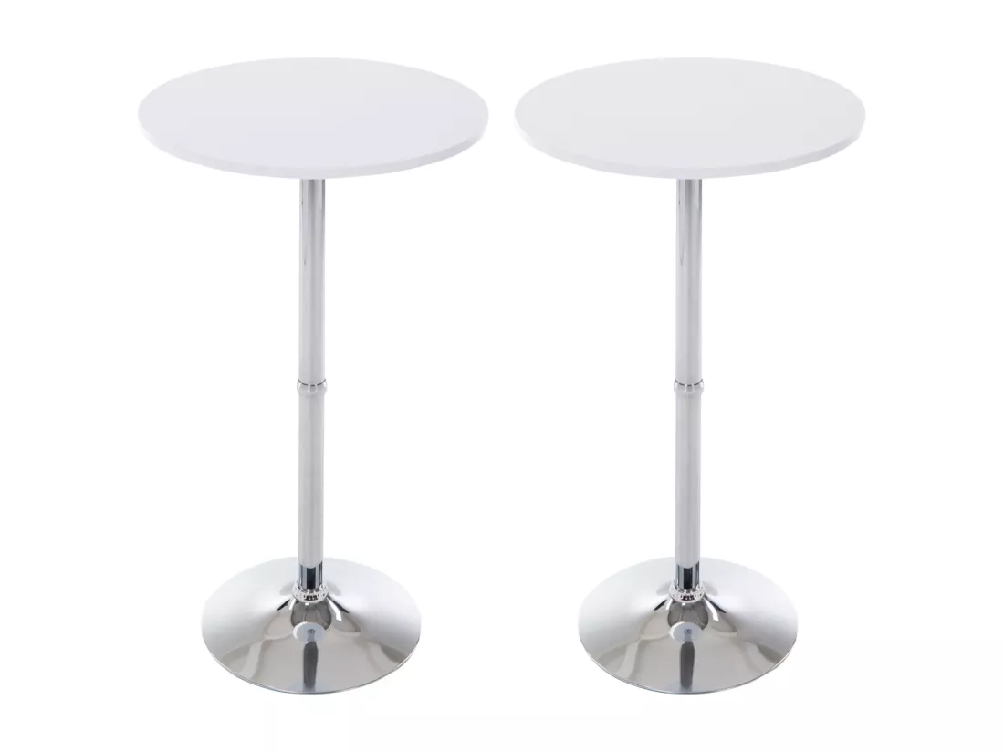 Lot de 2 Table haute de bar - rond Ø 60 cm - Bois - Blanc mat - rund